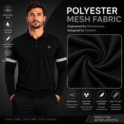 Men's classic full sleeves polo shirt by ZAKWEAR, featuring a collared design, button placket, and ribbed cuffs.
