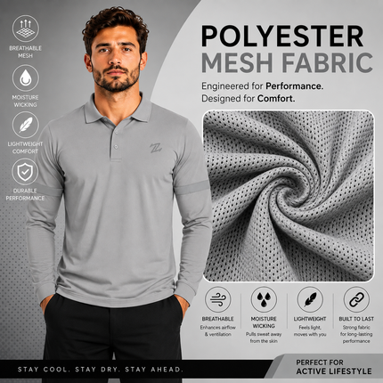 Men's classic full sleeves polo shirt by ZAKWEAR, featuring a tailored fit and ribbed collar in a neutral color.