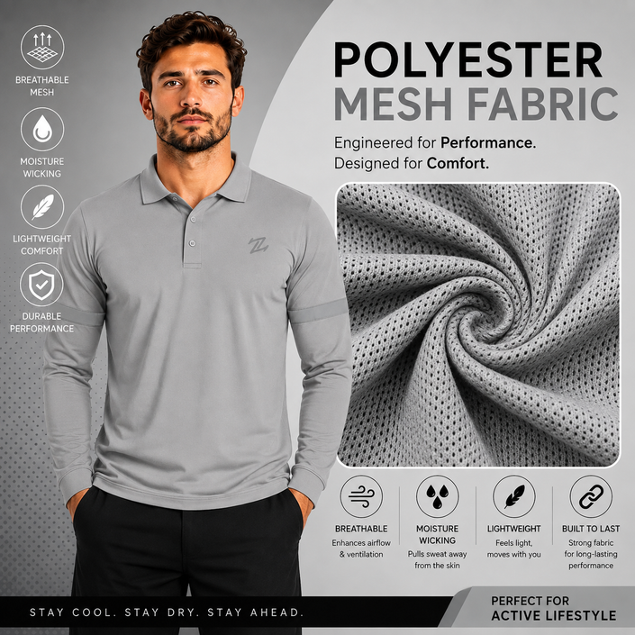 Men's classic full sleeves polo shirt by ZAKWEAR, featuring a tailored fit and ribbed collar in a neutral color.