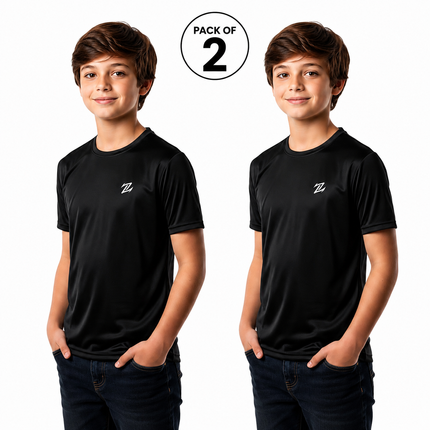 Kids pack of 2 ZAKWEAR quick-dry T-shirts, comfortable and suitable for outdoor activities, shown in vibrant colors.