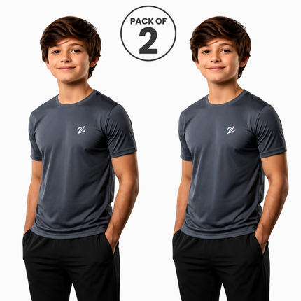 Kids pack of 2 ZAKWEAR quick-dry T-shirts, lightweight and comfortable, ideal for outdoor activities and active play.