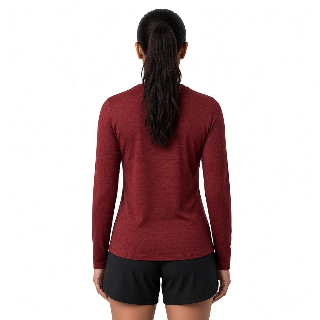 Women's Lightweight Melange Crewneck Activewear Shirt – Full Sleeve Performance Workout Top