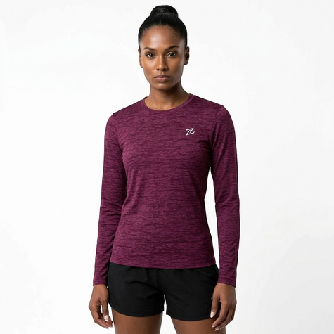 Women's Lightweight Melange Crewneck Activewear Shirt – Full Sleeve Performance Workout Top