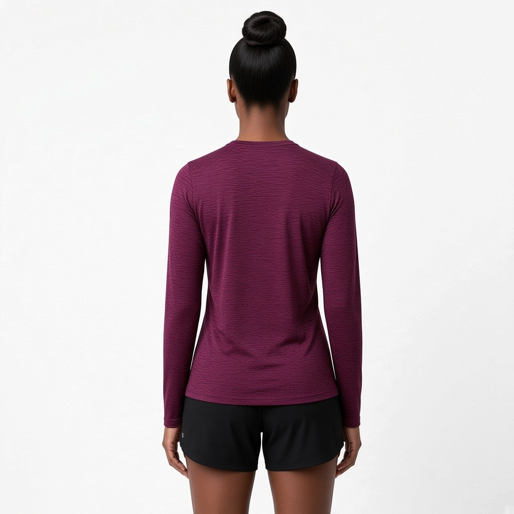 Women's Lightweight Melange Crewneck Activewear Shirt – Full Sleeve Performance Workout Top
