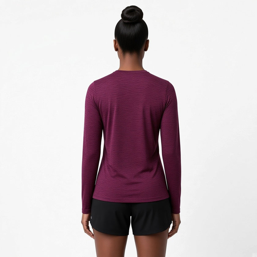 Women's Lightweight Melange Crewneck Activewear Shirt – Full Sleeve Performance Workout Top
