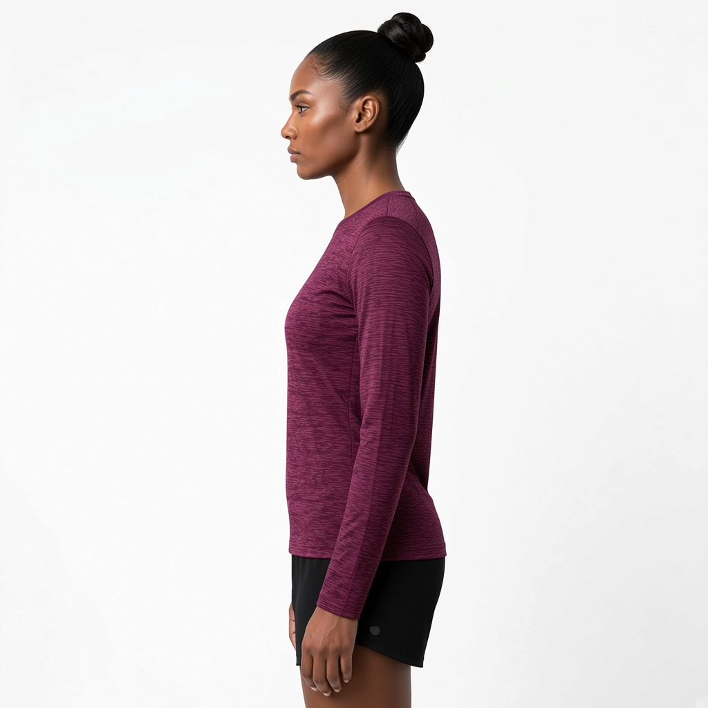 Women's Lightweight Melange Crewneck Activewear Shirt – Full Sleeve Performance Workout Top