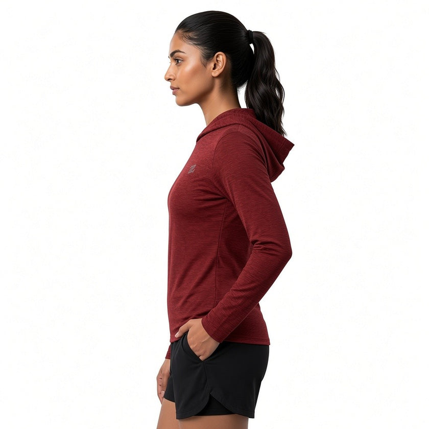 Women's Lightweight Melange Hooded Activewear Shirt – Full Sleeve Performance Workout Hoodie