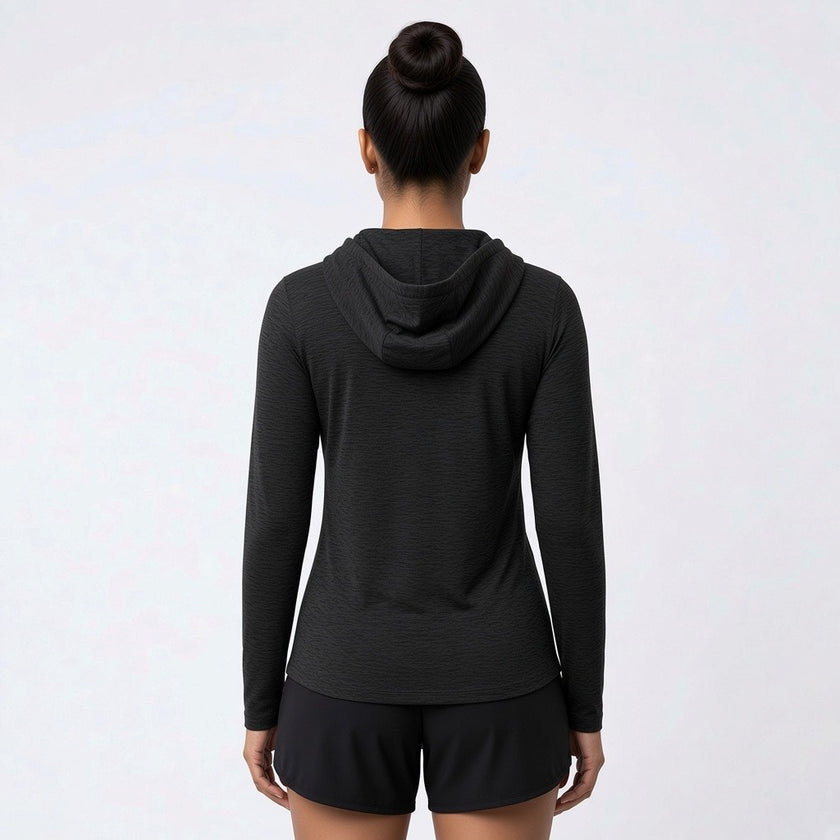Women's Lightweight Melange Hooded Activewear Shirt – Full Sleeve Performance Workout Hoodie