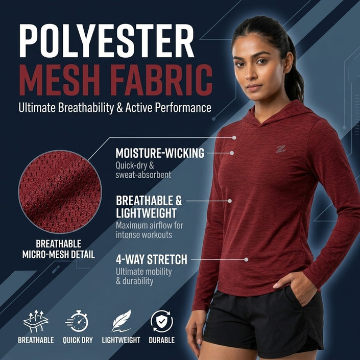 Women's Lightweight Melange Hooded Activewear Shirt – Full Sleeve Performance Workout Hoodie