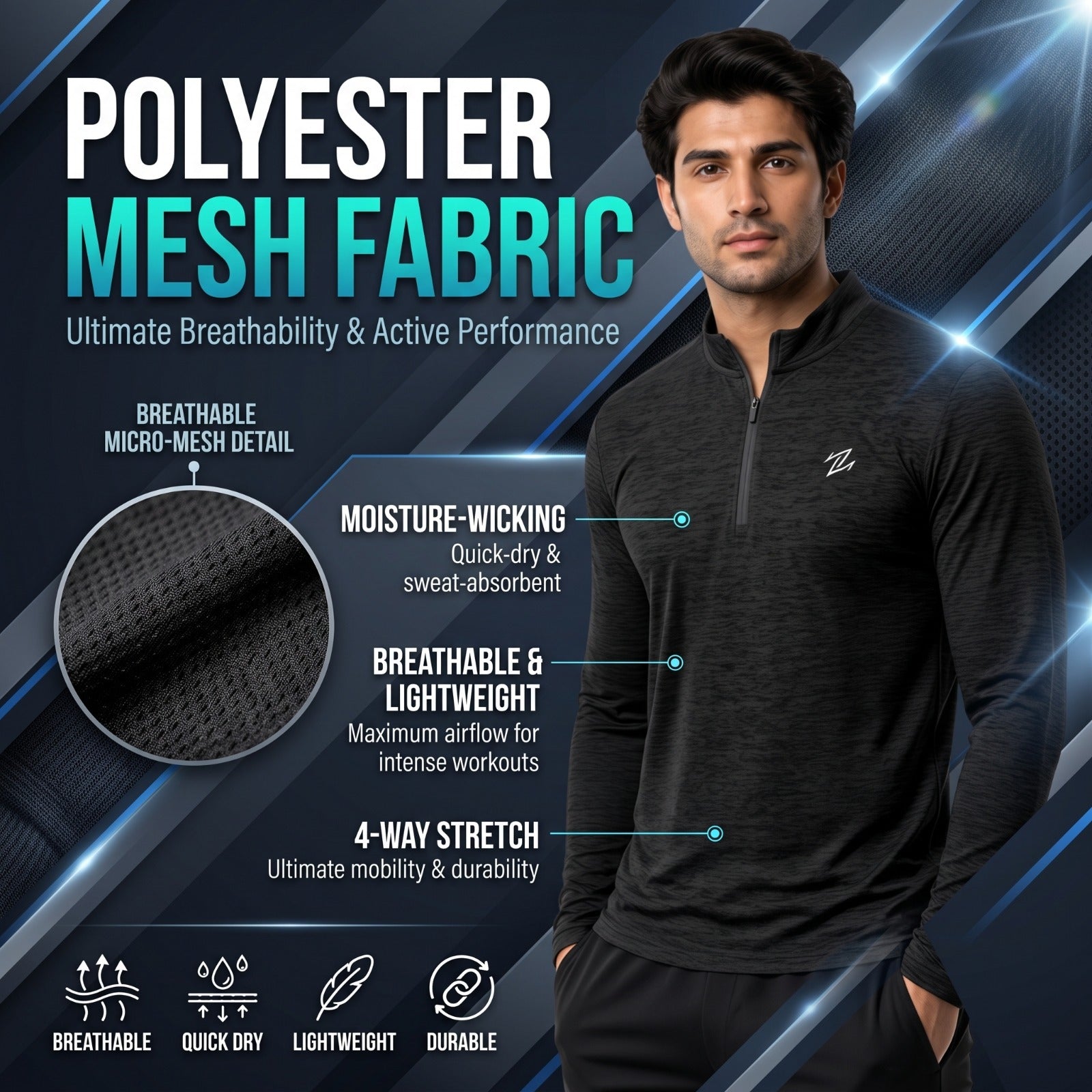 Men’s Lightweight Activewear Half-Zip Long Sleeve Performance Pullover