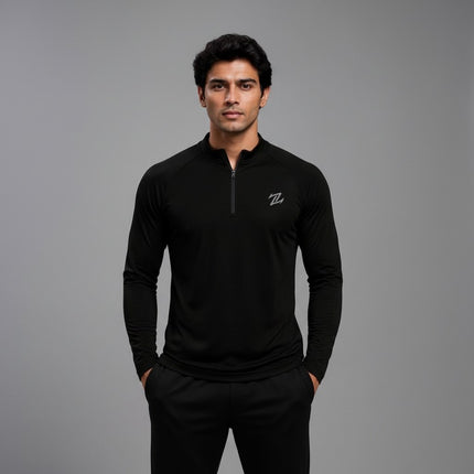 ZAKWEAR men's full sleeve active tee in black, featuring a sleek fit and breathable fabric for workout and casual wear.