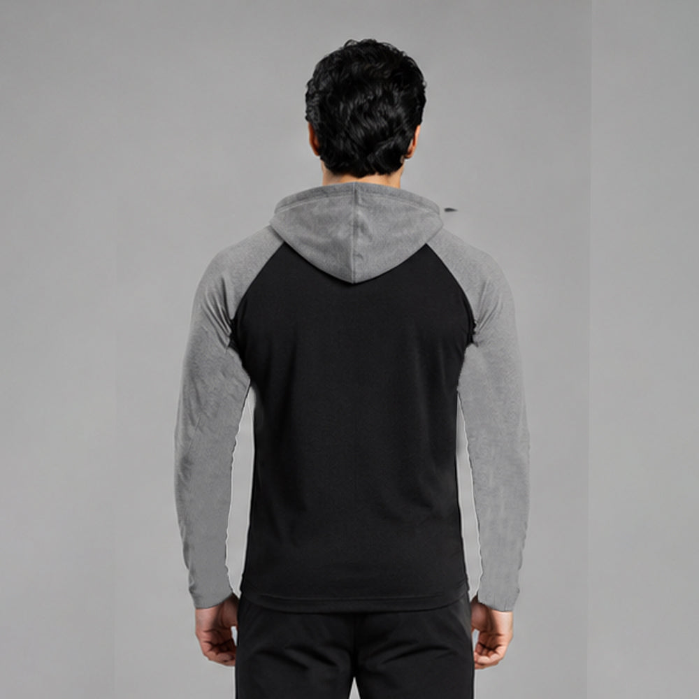 Men's full sleeves panelled hooded active tee