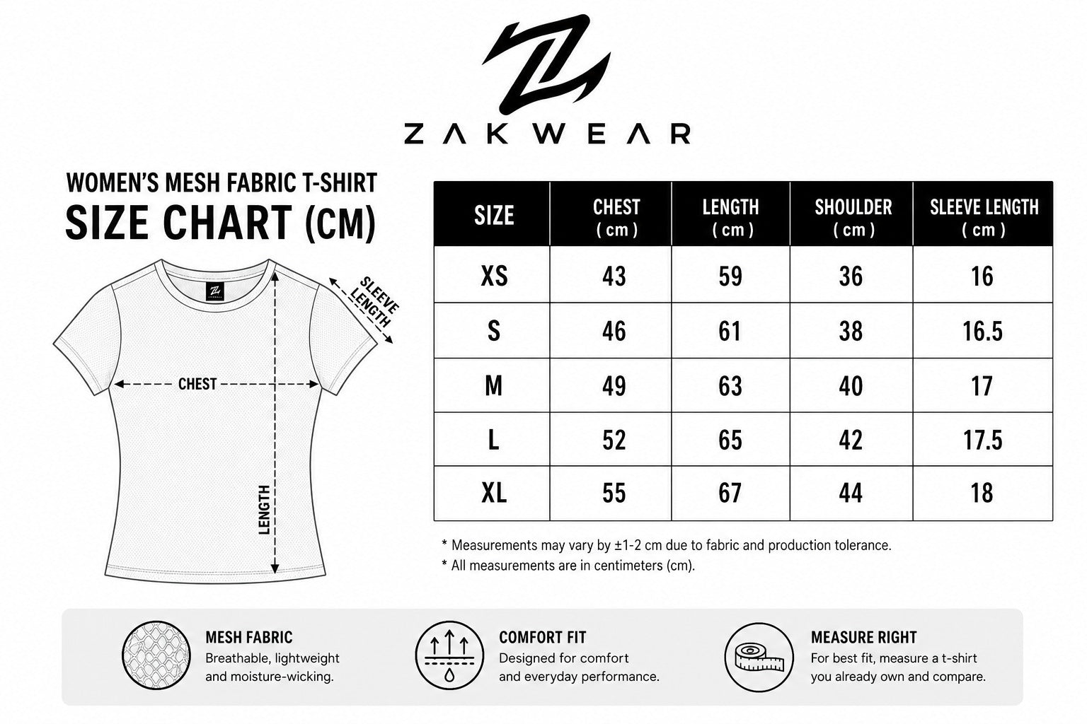 Women's basic activewear tee by ZAKWEAR, soft fabric, fitted design, and short sleeves, perfect for workout or casual wear.