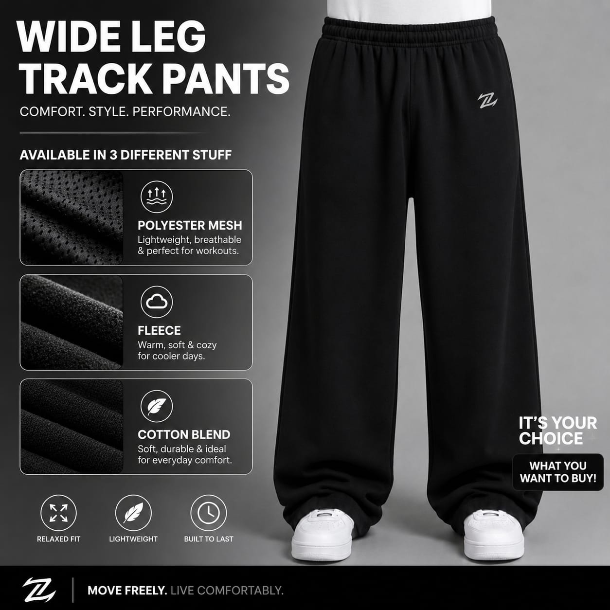 Men's loose fit basic trousers by ZAKWEAR, shown in a neutral color, featuring a relaxed fit and classic waistband design.