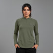 Women's full sleeves shirt by ZAKWEAR, featuring a casual fit with button front and long sleeves, shown in a neutral color.