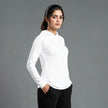 Women's full-sleeve hooded shirt with reflective strips by ZAKWEAR, shown in black with front zipper and contrasting details.