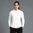 Women's full-sleeves hooded shirt with reflective strips by ZAKWEAR, showing the garment's front view and reflective detailing.